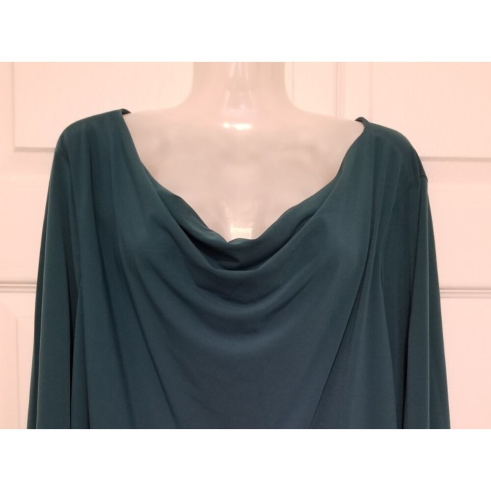 Susan Graver Women's Top Shirt Size 1X Green Drape Neck 3/4 Sleeve Liquid Knit - Picture 2 of 5